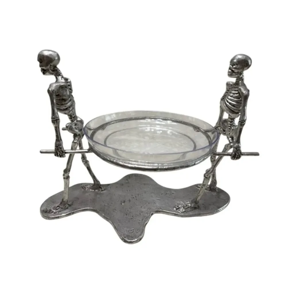 Pottery Barn Skeleton Serving Bowl glass halloween pallbearer stand